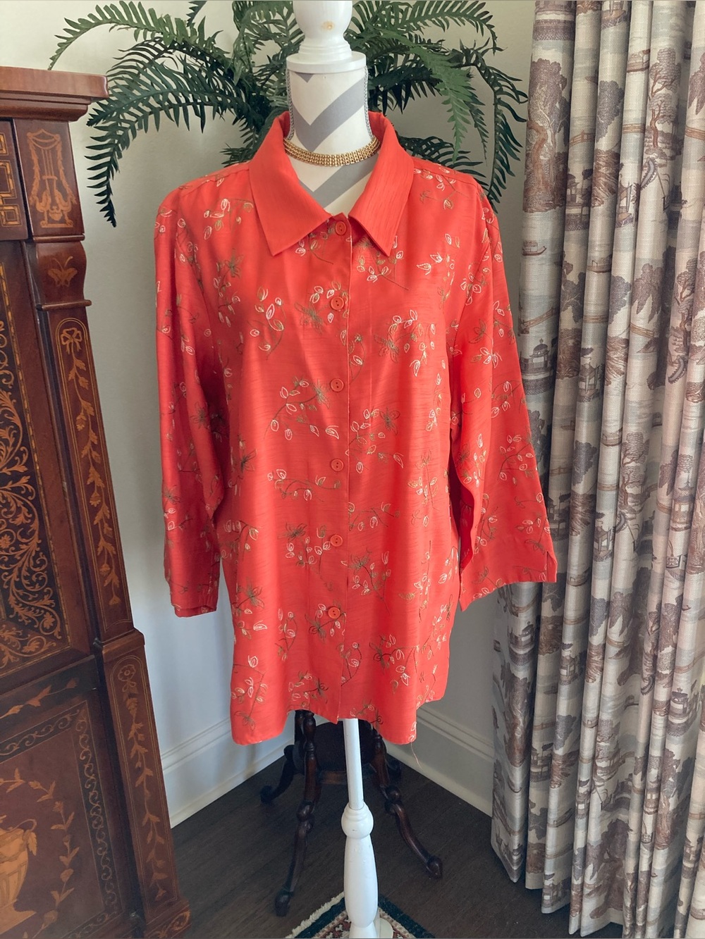 Woman's Selene Embroidered 3/4 Sleeve Blouse Size 22 Coral